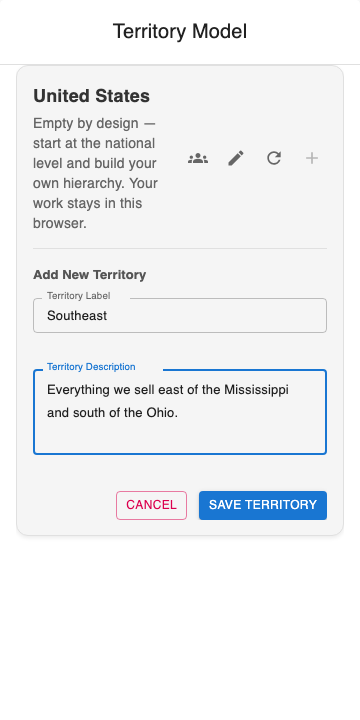 The Add New Territory form