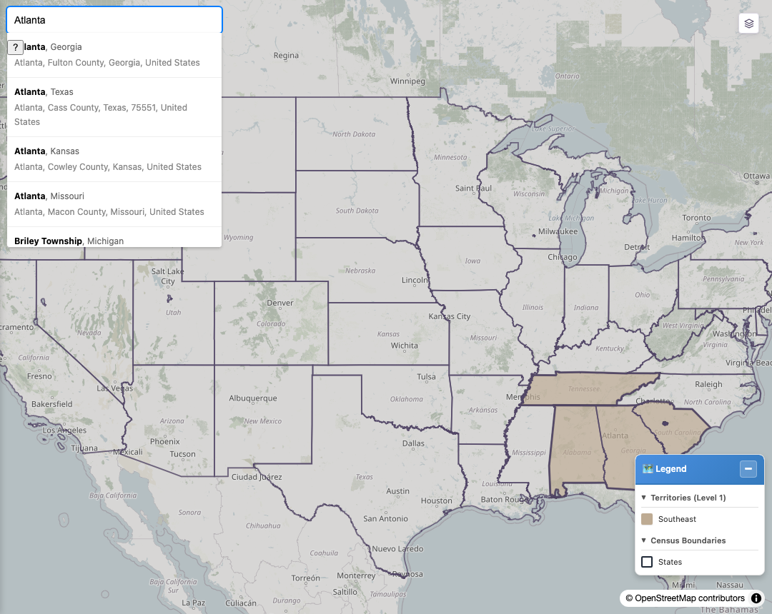 City search, with results