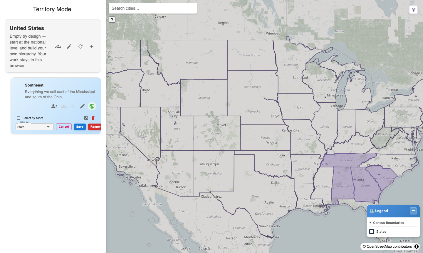 Three states selected by clicking