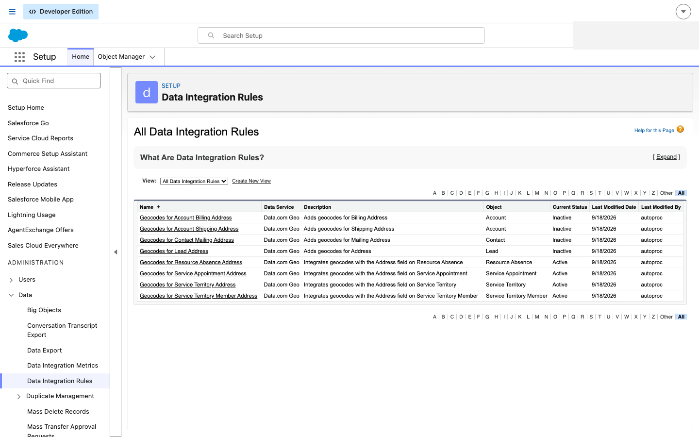 Data Integration Rules in Salesforce Setup
