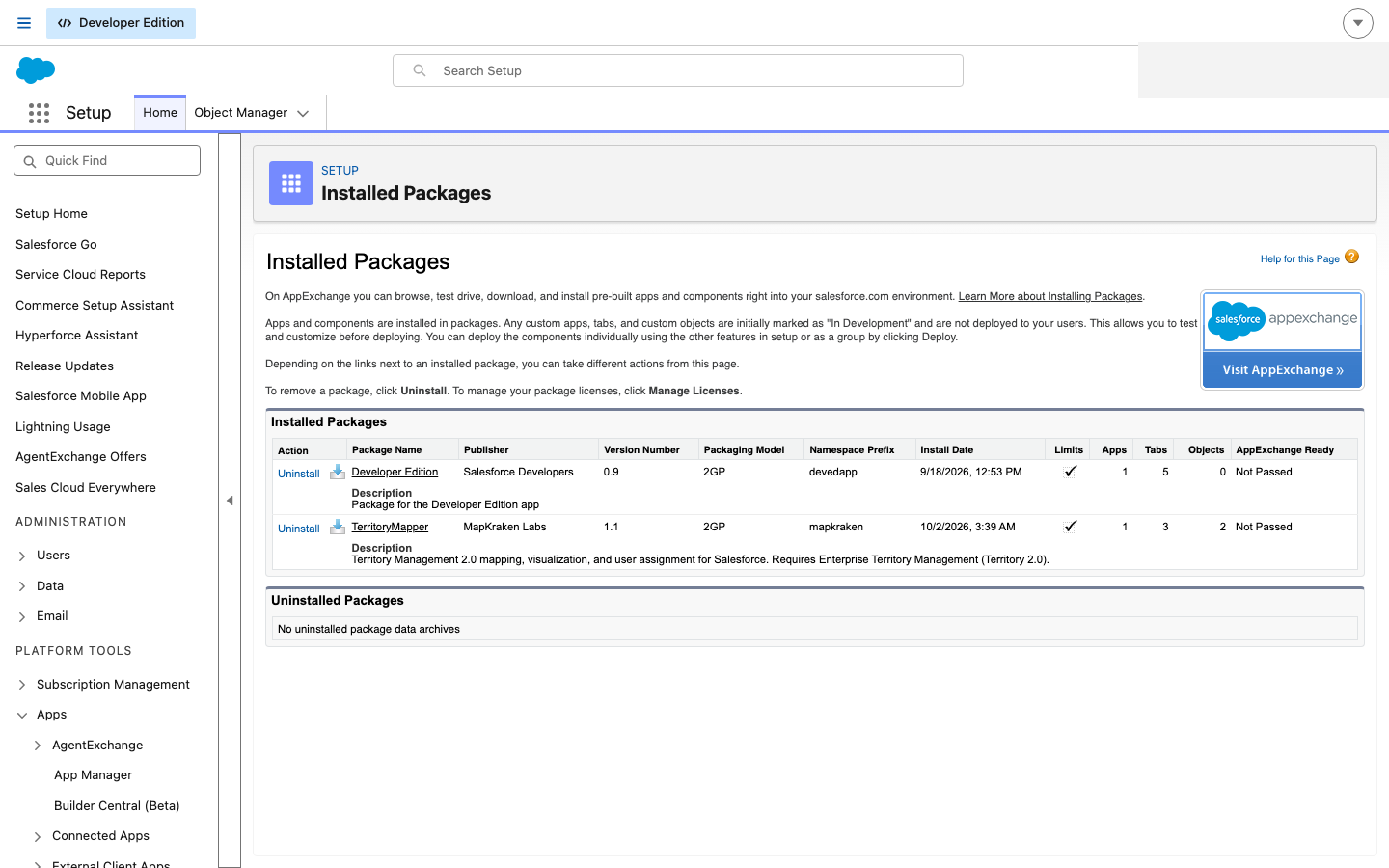 Installed Packages, with Territory Mapper listed
