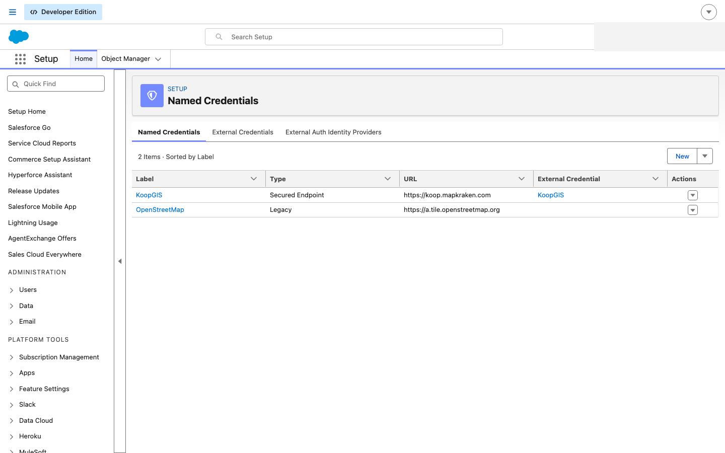 Named Credentials in Salesforce Setup